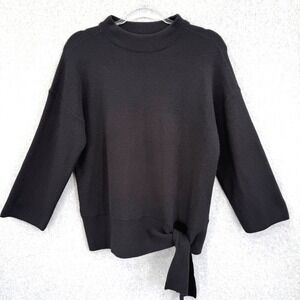 Chico's Black Knit Sweater Side Tie Mock Neck Soft Pullover  Women's Size Medium
